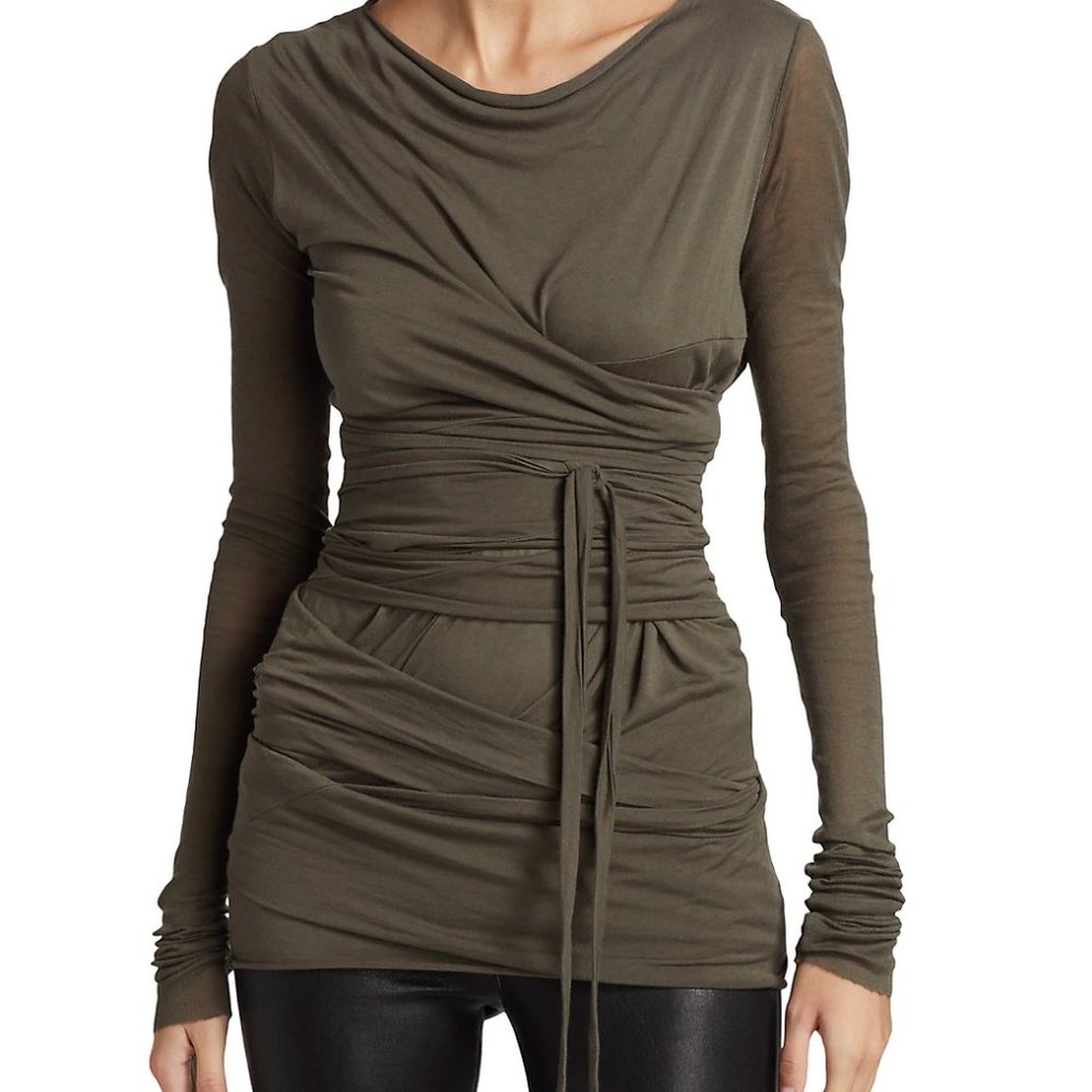 Rick Owens Lilies Emma Tie Waist Top 44 Olive